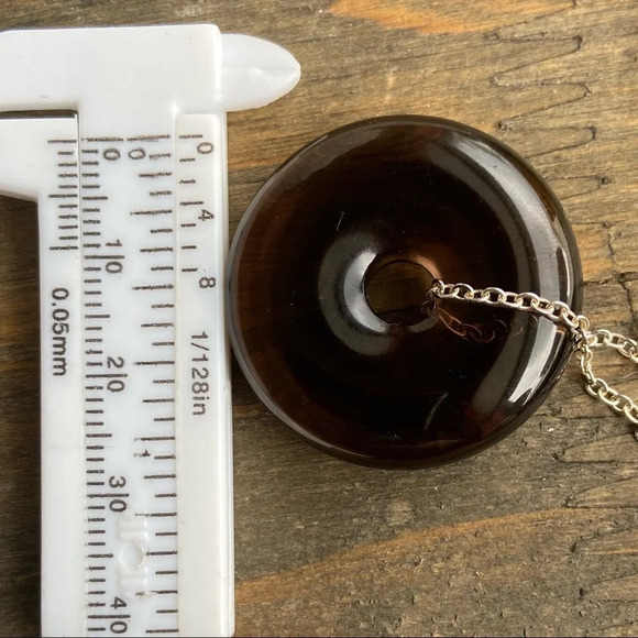 Smokey Quartz donut sterling silver necklace/worry stone healings crystal - Picture 4 of 5